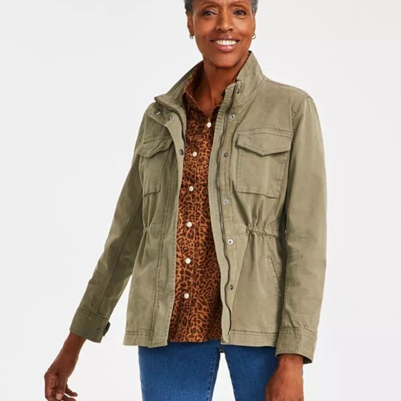 Style & Co army green twill utility jacket PP petite small - Picture 1 of 5
